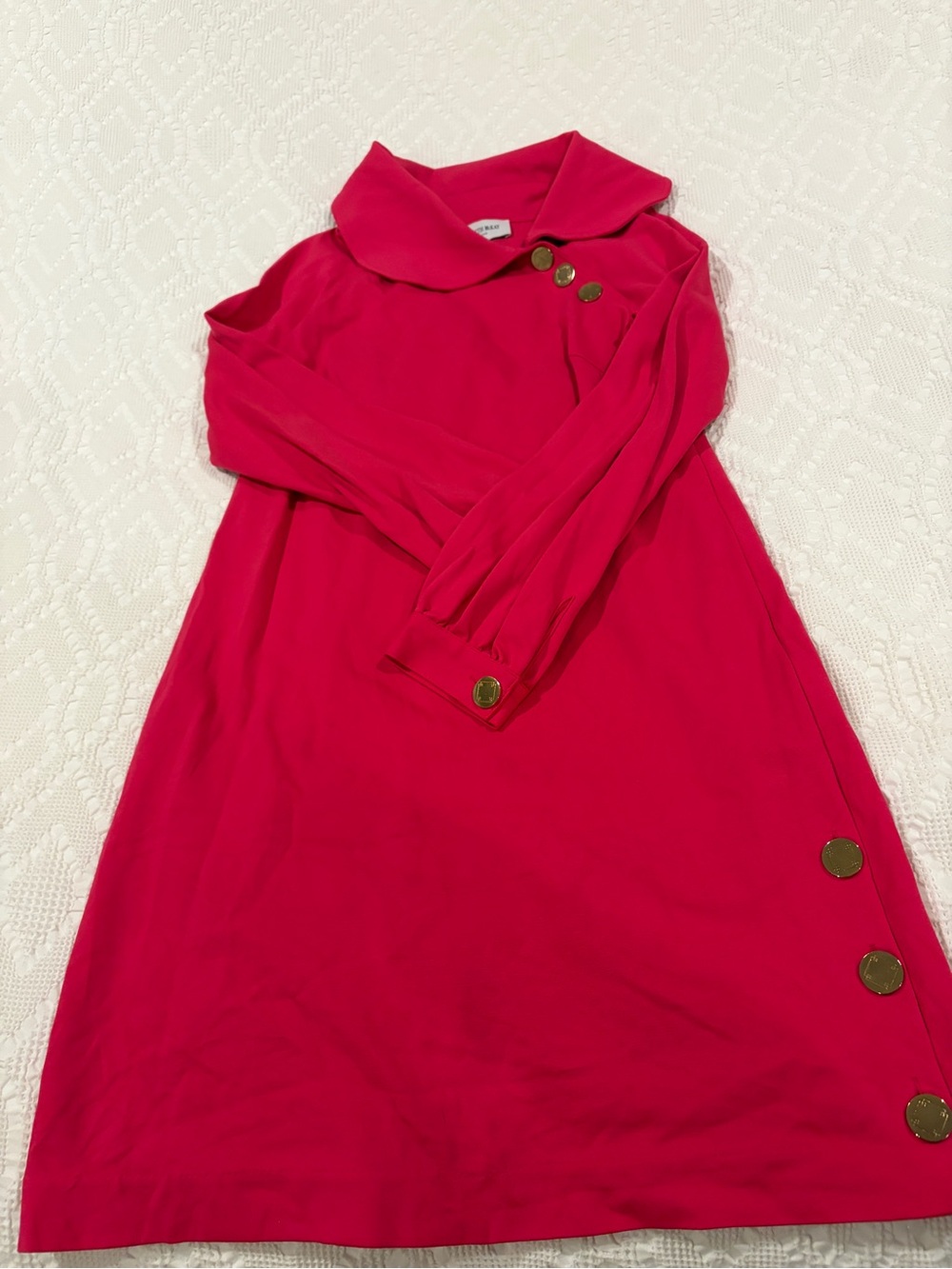 Elizabeth McKay Hot Pink Asymmetric Long-Sleeve Shift Dress with Gold Buttons